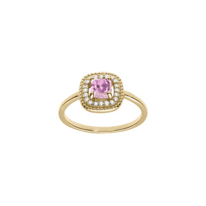 Bague en plaqué or avec oxyde carré rose clair et contour d’oxydes blancs