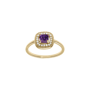 Bague en plaqué or avec oxyde carré violet et contour d’oxydes blancs