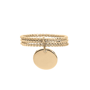 Bague en plaqué or triple anneaux boules avec pampille lisse