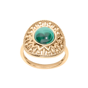 Bague en plaqué or ethnique motif avec pierre Malachite véritable