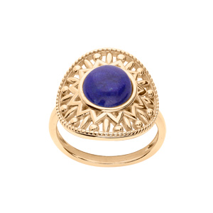 Bague en plaqué or ethnique motif avec pierre Lapis Lazuli véritable