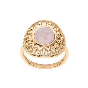 Bague en plaqué or ethnique motif avec pierre Quartz rose véritable