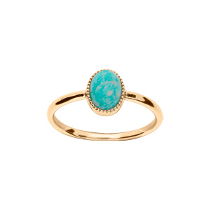 Bague en plaqué or pierre Amazonite véritable et contour perlé
