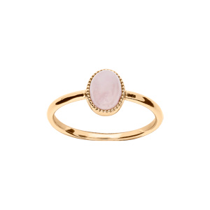Bague en plaqué or pierre Quartz rose véritable et contour perlé
