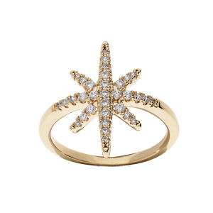 Bague en plaqué or motif étoile et oxydes blancs sertis