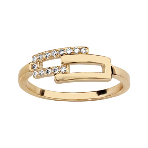 Bague en plaqué or 2 rectangles ouverts imbriqués dont 1 orné d’oxydes blancs sertis