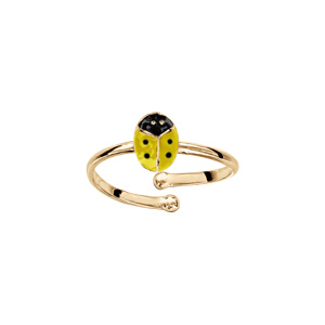 Bague pour enfant en plaqué or coccinelle jaune et point noir réglable diamètre 42 au 46