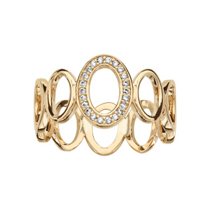 Bague en plaqué or motifs ovales évidés centre oxydes blancs sertis
