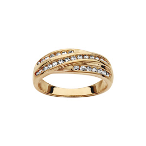 Bague en plaqué or 3 rails d’oxydes blancs sertis entremêlés