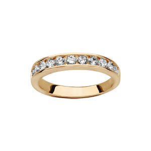 Bague en plaqué or style alliance rail d’oxydes blancs sertis