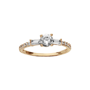 Bague en plaqué or style alliance rail d’oxydes blancs sertis et 1 oxyde blanc serti