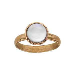 Bague en plaqué or pierre Nacre blanche véritable ronde