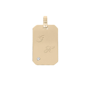Pendentif en plaqué or plaque G.I 20*11mm pans coupés à graver avec oxyde blanc serti