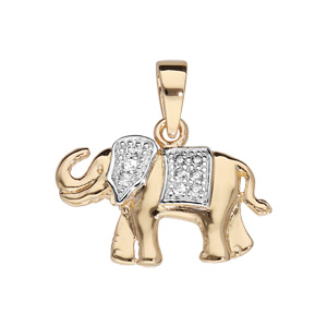 Pendentif en plaqué or élephant avec oxydes blancs sertis