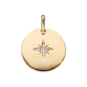 Pendentif en plaqué or rond 15mm avec étoile et oxyde blanc serti