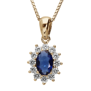 Collier avec Pendentif en plaqué or collection joaillerie oxyde bleu au centre et petits oxydes blan
