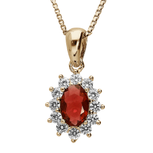 Collier avec Pendentif en plaqué or collection joaillerie oxyde rouge au centre et petits oxydes blancs autour
