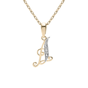 Collier en plaqué or chaîne avec pendentif initiale A oxydes blancs sertis 42+3cm