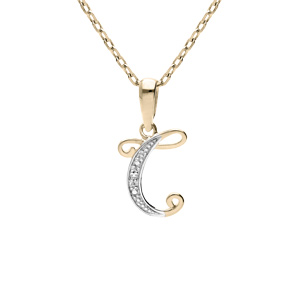 Collier en plaqué or chaîne avec pendentif initiale C oxydes blancs sertis 42+3cm