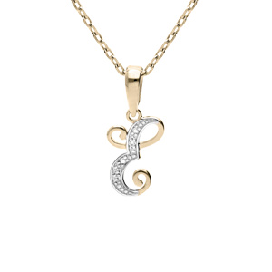 Collier en plaqué or chaîne avec pendentif initiale E oxydes blancs sertis 42+3cm