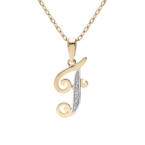 Collier en plaqué or chaîne avec pendentif initiale F oxydes blancs sertis 42+3cm