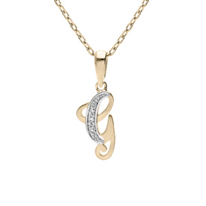 Collier en plaqué or chaîne avec pendentif initiale G oxydes blancs sertis 42+3cm