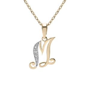 Collier en plaqué or chaîne avec pendentif initiale M oxydes blancs sertis 42+3cm