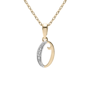 Collier en plaqué or chaîne avec pendentif initiale O oxydes blancs sertis 42+3cm