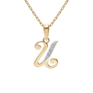 Collier en plaqué or chaîne avec pendentif initiale U oxydes blancs sertis 42+3cm