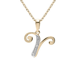Collier en plaqué or chaîne avec pendentif initiale V oxydes blancs sertis 42+3cm