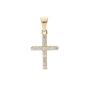 Pendentif en plaqué or croix fine avec oxydes blancs sertis
