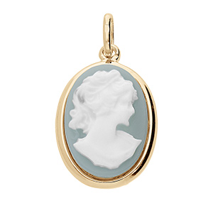 Pendentif en plaqué or Camée bleu ovale