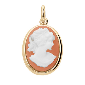 Pendentif en plaqué or Camée rose ovale