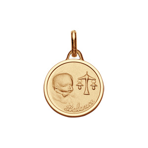 Pendentif médaille pour bébé en plaqué or zodiaque Balance