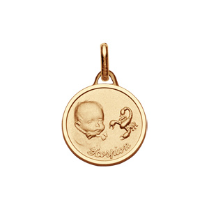 Pendentif médaille pour bébé en plaqué or zodiaque Scorpion