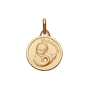Pendentif médaille pour bébé en plaqué or zodiaque Capricorne