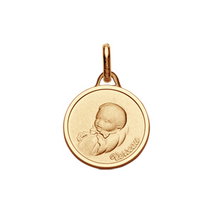 Pendentif médaille pour bébé en plaqué or zodiaque Verseau