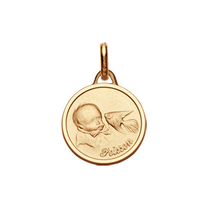 Pendentif médaille pour bébé en plaqué or zodiaque Poissons