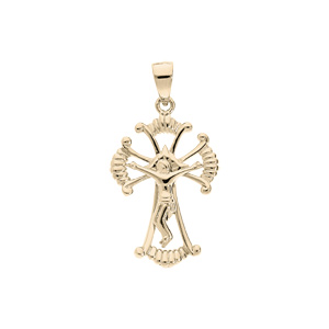 Pendentif en plaqué or croix Occitane stylisée avec Christ sur la croix en son centre