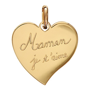 Pendentif en plaqué or coeur gravé « Maman je t’aime »