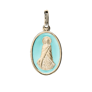 Pendentif en plaqué or ovale Sainte Sara fond bleu ciel