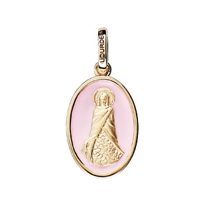 Pendentif en plaqué or ovale Sainte Sara fond rose pâle