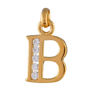 Pendentif en plaqué or lettre B ornée d'oxydes blancs sur une partie