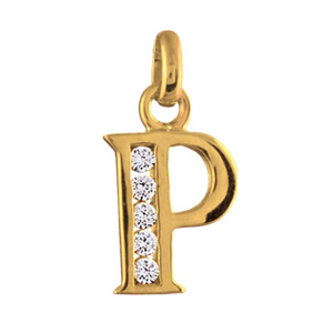 Pendentif en plaqué or lettre P ornée d'oxydes blancs sur une partie