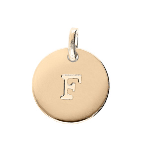 Pendentif en plaqué or médaille 12mm gravure lettre alphabet « F »