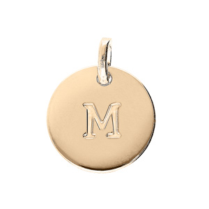 Pendentif en plaqué or médaille 12mm gravure lettre alphabet « M »