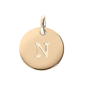 Pendentif en plaqué or médaille 12mm gravure lettre alphabet « N »
