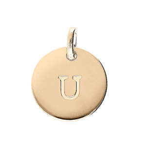 Pendentif en plaqué or médaille 12mm gravure lettre alphabet « U »