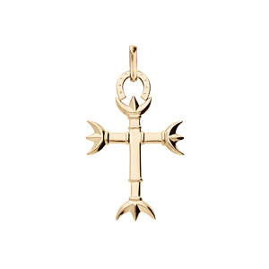 Pendentif en plaqué or croix Camarguaise petit modèle avec Trident et fer à cheval