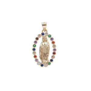 Pendentif plaqué or ovale vierge Lourdes oxydes multi couleurs